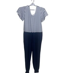 LuLaRoe Navy White Striped‎ Casual Jumpsuit Women's Size M